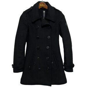 Wool Blend Pea Coat Jacket Double Breasted Anchor Buttons Black Top Gun Mens Sm